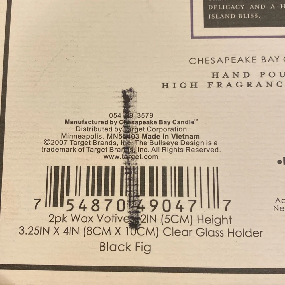 NIP Chesapeake Bay Candle 3x4” Clear Glass Holder + 2 Votives 2” Black Fig NEW